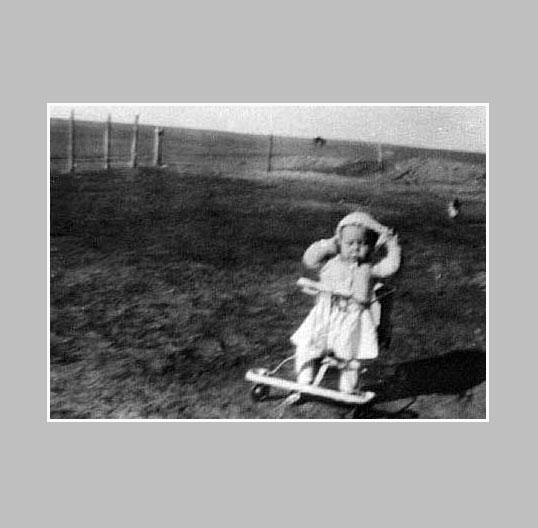 <adrienne stroller front yard ramon ranch little school house on horizon>