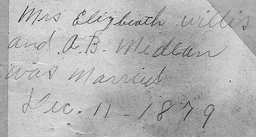 <Mrs Elizabeth Willis and A. B. Medlan was married Dec. 11, 1979>