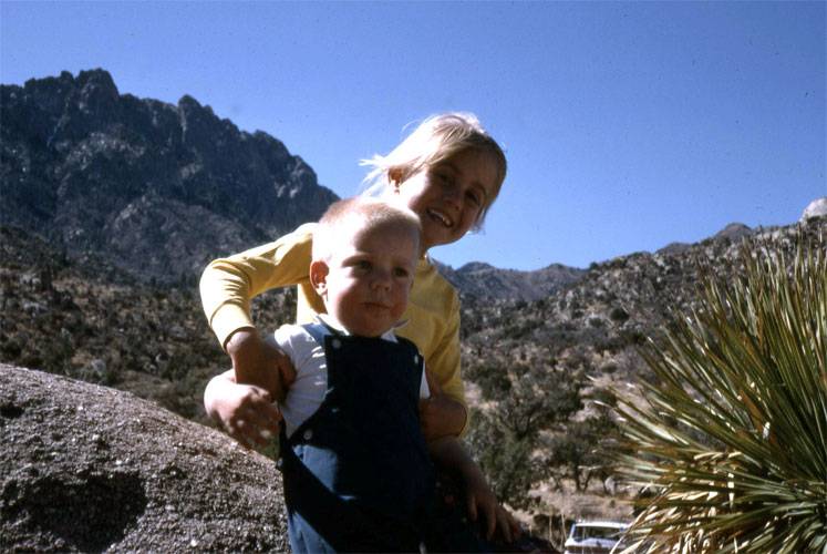 <Kelly Ron Aguirre Springs Sotol Cactus Yellow Shirt Blue Bib Overalls>