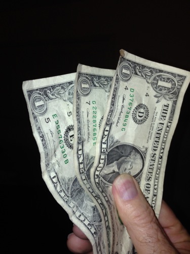 <three dollars terry found while walking>