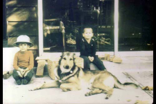 <todd cassan wearing a hard hat Curt cassan Shoncie the dog German Shepherd bobo>