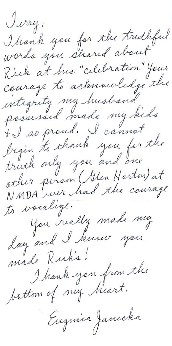 <JaneckaFrederick Allen Jane<:ka,62, life t ime residentof L88 Cruces passedaway in Dallas, Texas onNov. 28, 2008, due tocomplications from a nonsmokinglung disease.He is survived by hiswife, Eugenia, daughter,Aubri of Dallas, Texas,son, Lee of Las Crucesand IOn , Raines of California.Rick served honorablyin the U.S. Army andretired from the NewMexico Department ofAgriculture after 33 yearsof service, 24 as the StateChemist for the State ofNew Mexico.Per Rick's wishes, noservices are planned. Allfamily and friends areinvited to II. Celebration of-Rick's Life on Wednesday,Dec. 3, 2008, at 2 p.m. Inlieu of flowers, pleasemake a donation to Rick'scharity, The Gospel RescueMission in LasCruces.PleatJe lJisit the oTilineguestbook at www.lc.sunnews.com>