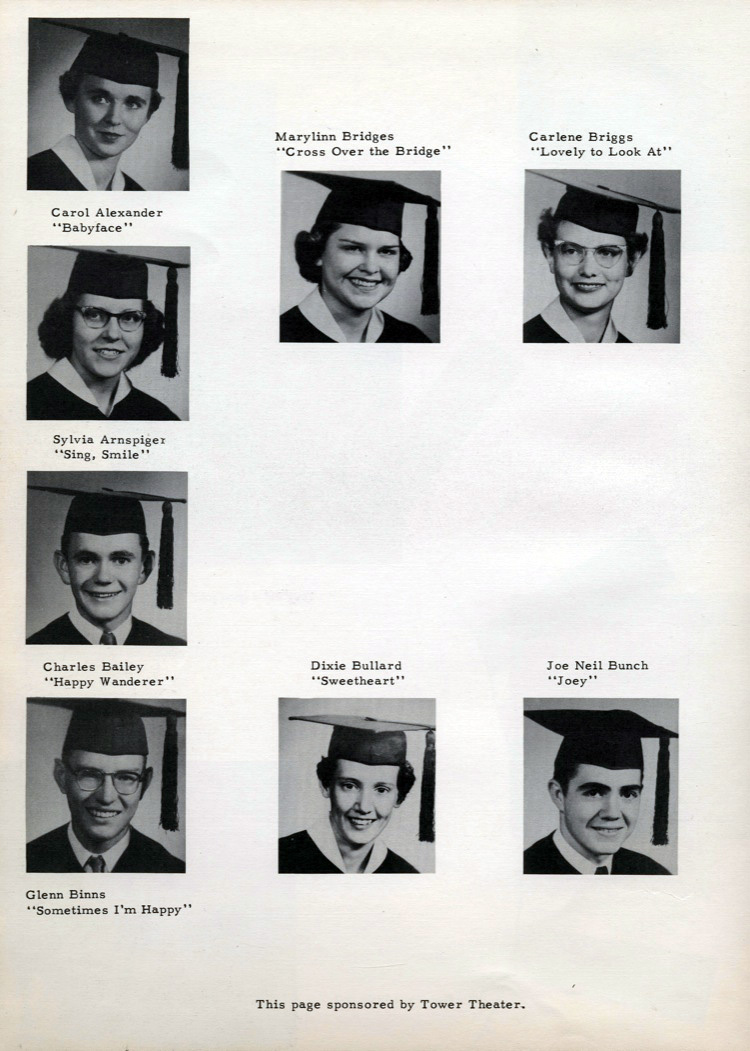 portales high school portales new mexico 1955 PHS Carol Alexander babyface marylinn bridges cross over the bridge carlene briggs lovely to look at sylvia arnspiger sing smile charles bailey happy wanderer dixie bullard sweetheart jone neil bunch joey glenn binns sometimes i'm happy tower theater