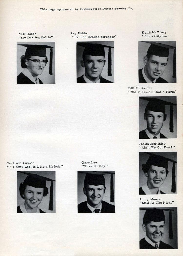 south west public service co nell hobbs my darling nellie ray hobbs the red headed stranger keith mccary sioux city sue bill mcdonald old mcdonald had a farm janita mckinley ain't we got fun? gertrude laxson a pretty girl is like a melody gary lee take it easy jerry moore still as the night