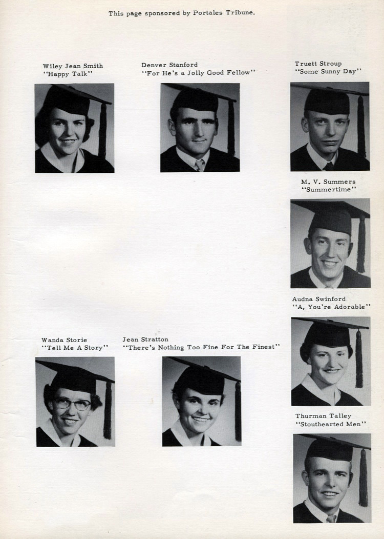 portales tribune wiley jean smith happy talk denver stanford for he's a jolly good fellow truett stroup some sunny day m. v. summers summertime audna swinford a, you're adorable wanda storie tell me a story jean stratton there's nothing too fine for the finest thrman talley southhearted men