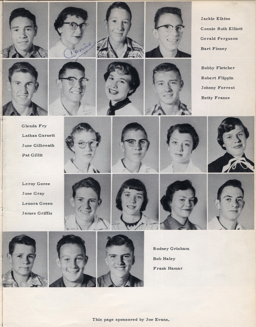 this page sponsored by university food. jackie elkins connie ruth elliott. gerald ferguson bart finney bobby fletcher robert flippin johnny forrest betty franse glenda fry lathan garnett june gilbreath pat gillit leroy goree june gray lenora green james griffis rodney grisham bob haley frank hamar this page sponsored by joe evans portales high school portales new mexico nm