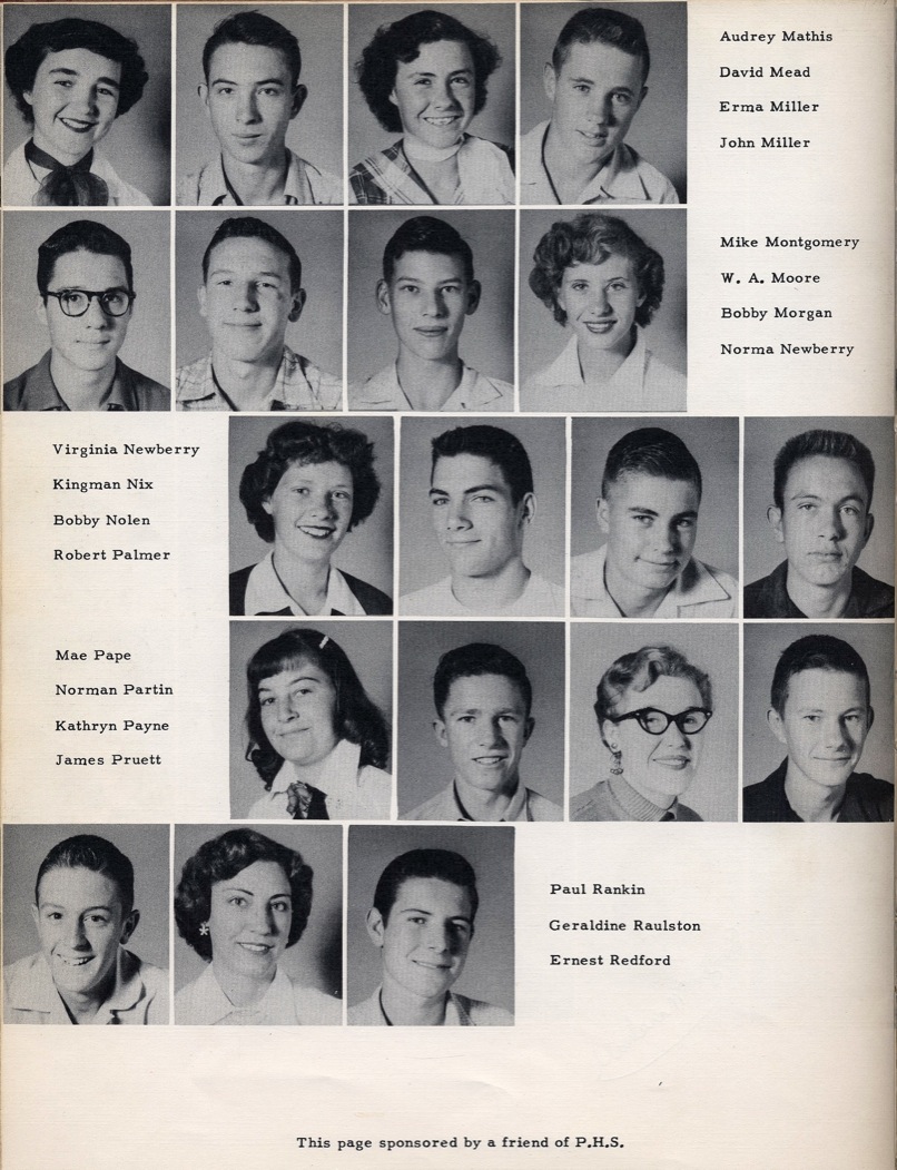 the texas co. audrey mathis david mead erma miller john miller mike montgomery w. a. moore bobby morgan norma newberry virginia newberry kingman nix robert palmer maye pape norman partin kathryn payne james pruett paul rankin geraldine raulston ernest redford this page sponsored by a friend of PHS portales high school portales new mexico nm