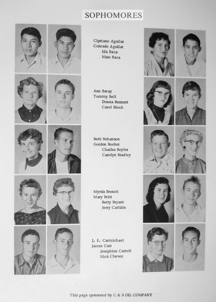 cipriano aguilar conrado aguilar ida baca nino baca ann baray tommy bell donna bennett carol block beth bohannon gordon booher charles boyles carolyn bradley myrtis brenek mary britt betty bryant jerry carlisle j. e. carmichael james carr josephine carroll nick chavez this page sponsored by C & S oil company