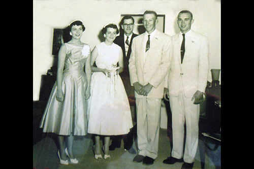 <gerald singleton wedding photograph maid of honor mary kaye cissell best man terry turner>